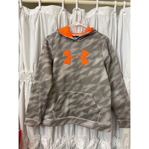 Kids Under Armour Hoodie Gray Orange Camo Logo Pullover Youth Size YXL‎
